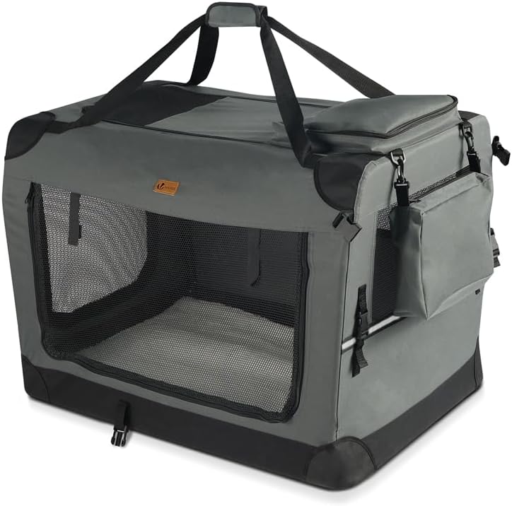 VOUNOT Pet Carrier Bag Portable Foldable Dog Cat Travel Carrier 3 Doors Grey