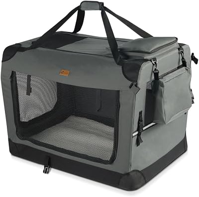 VOUNOT Pet Carrier Bag Portable Foldable Dog Cat Travel Carrier 3 Doors Grey