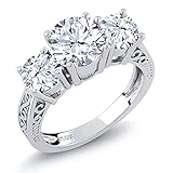 2.90 Ct Round White Topaz Gemstone Birthstone 925 Sterling Silver 3-Stone Ring (Available in size 5, 6, 7, 8, 9)