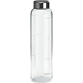 Bluevua Glass Water Bottle, 18 Oz High Borosilicate Glass with Time Marker, and Stainless Steel Leak Proof Lid, Compatible With RO100ROPOT-Travel Reverse Osmosis System
