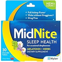 Midnite Natural Sleep Supplement 30 Count Chewable Cherry-Flavored Tablets, Natural Non-Habit Forming Sleep Aid…