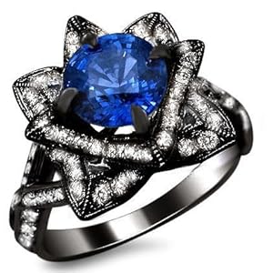 2.15ct Round Blue Sapphire Lotus Flower Enga