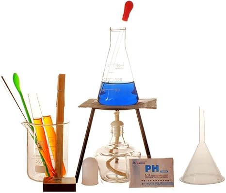 Amazon Com Chemical Laboratory Equipment Beaker Test Tube Flask Alcohol Lamp Medicine Spoon Glass Dropper Glass Rod Ph Test Paper Tripod Laboratory Glass Heating Combination Home Kitchen
