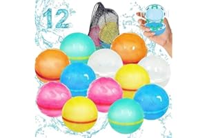 Bambibo Reusable Water Balloons for Kids - Pack of 12 | Anti Slip, Water Bombs Splash Balls | Mesh Bag | Refillable Water Balloons for Kids Ages 4-8 | Quick Fill Magnetic Balls | Water Toys Pool Toys