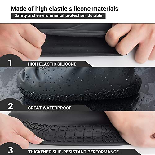 ATOFUL Reusable Silicone Waterproof Shoe Covers, Silicone Shoe Covers with Zipper No-Slip Silicone Rubber Shoe Protectors for Kids,Men and Women (Black, M)
