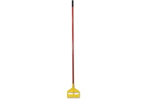 Rubbermaid Commercial Invader Side Gate Wet Mop Fiberglass Handle with Large Yellow Plastic Head, 60-Inch Length, Red (FGH146