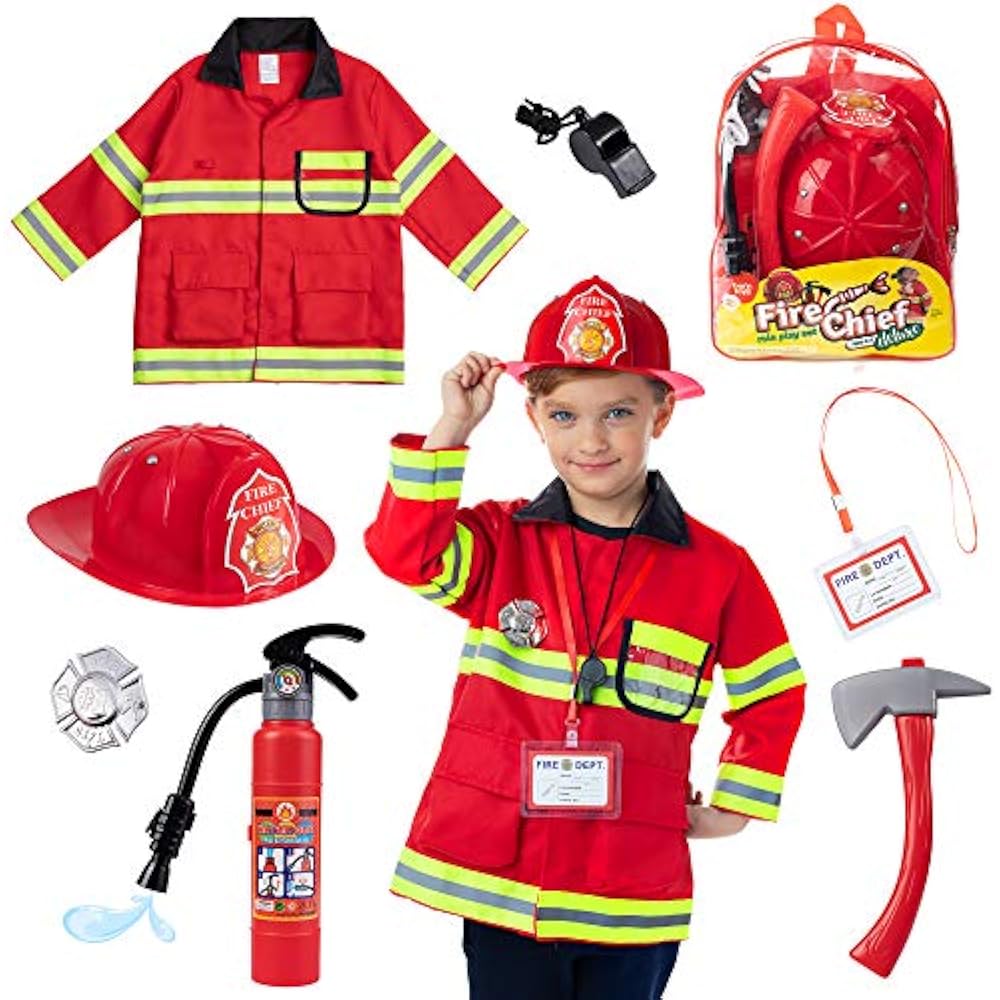 8 Accessories PC Premium Washable Kids Fireman Costume Toy For Children
