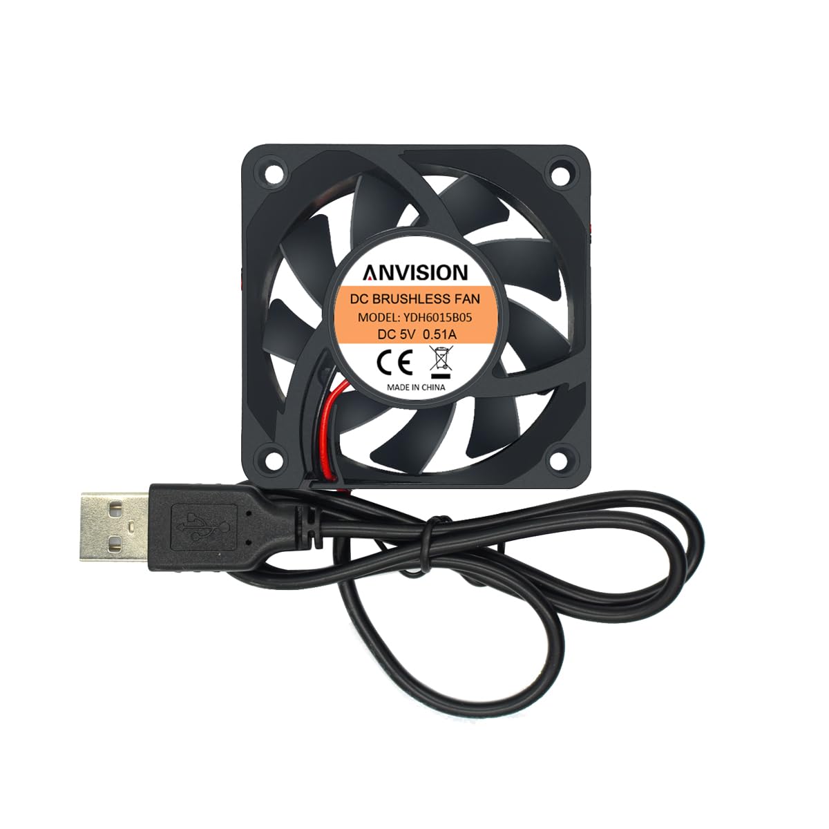 ANVISION 60mm x 15mm DC 5V USB Brushless Cooling Fan, Dual Ball Bearing