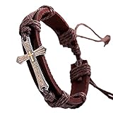 Susenstone®Cross Multilayer Leather Chain Charms Bracelet (Brown)