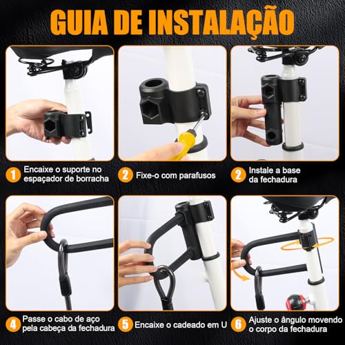 Cadeado para Bicicleta e Moto, Grosso Tranca Anti Furto com 3 Chaves, Cabo Bike Moto Bicicleta para Estepe, Cadeado com Antifurto, Trava Antifurto U Lock