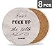 Coasters for Drinks 8-Piece Funny Absorbent Stone Ceramic Coasters Set - White Marble Style Coaster for Drink with Cork Backing, Protect Your Furniture from Spills, Scratches, Water Rings and Damage