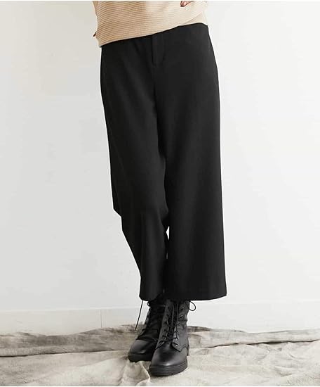 ミッシェルクラン 機能性素材 洗える 裏起毛ワイドクロップドパンツ ブラック L ロングパンツ 通販 Amazon