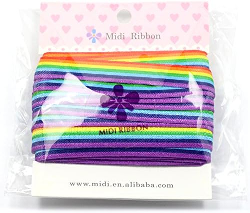 mdribbons 5/8 Inch 10 Yards/Pack Stripe Print FOE Elastic Ribbon-Rainbow Color-Design 1