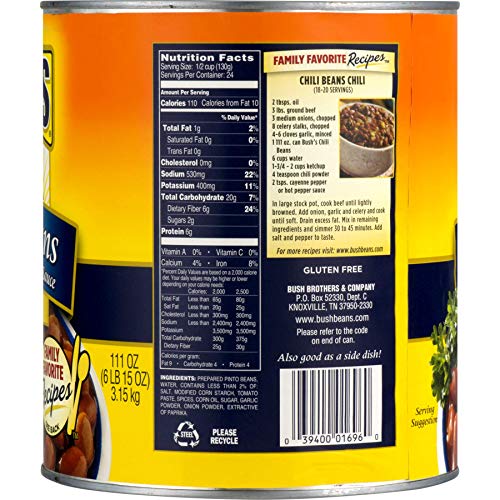(6 Pack) BUSH'S Pinto Beans in a Mild Chili Sauce, 111 oz.
