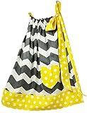 Wholesale Princess Gray Chevron with Yellow Trim Cotton Pillow Case Dress Fits 3-5 years