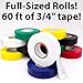 Weather-Resistant Colored Electrical Tape 60 Jumbo Roll 12 Pack. Color Code Your Electric Wiring Safely with Indoor/Outdoor PVC Vinyl, UL Listed to 600V, for a Variety of Taping Needs