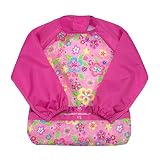green sprouts Easy-wear Long Sleeve Bib | Waterproof protection from mealtime to playtime | Flipped pocket, soft material, elasticized sleeves, easy clean