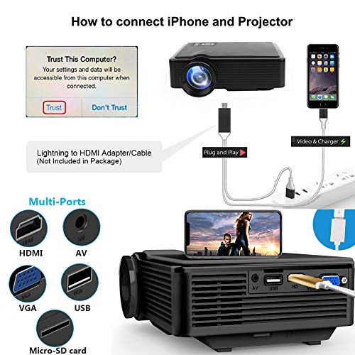 Projector, SOMEK LED Mini Projector Portable Video Projectors, 2400 Lumens Home Theater Projector 1080P Support, Projector for Fire TV Stick Television HDMI USB VGA/AV Laptop Outdoor Movie (Projector) - Thumbnail 3