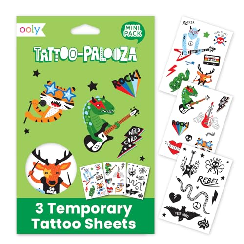 Ooly OOLY Tattoo-Palooza Over 50 Safe Non-Toxic Temporary Tattoos for Kids, Fake Tattoos as Party Favors for kids 4-8, Goodie Bag Stuffers for Birthday Party Supplies [I Wanna Rock]
