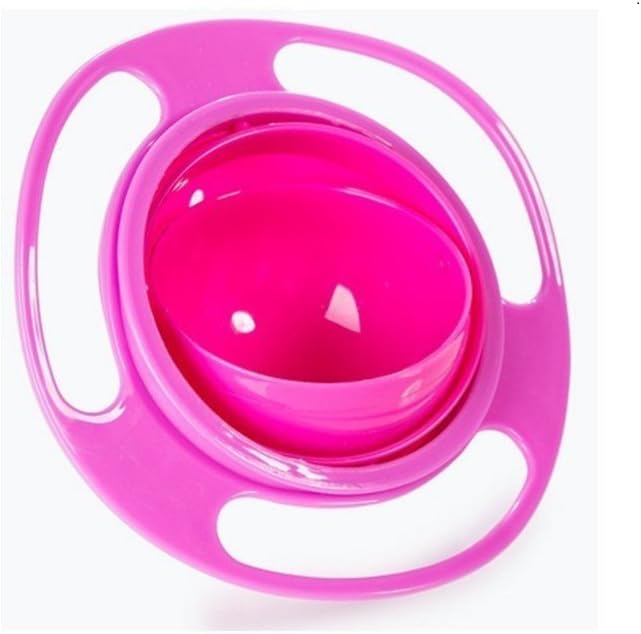 Creative Baby Feeding Bowl Toy 360 Rotate Funny UFO Gift Non Spill Universal Gyro Bowl Dish (Pink)