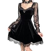 IKADEX Women Gothic Dress Vintage Lace Grunge Punk Goth Dresses Casual Cosplay Party Cocktail