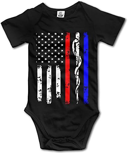 Genmai Si Quanjia Police &amp; Firefighter &amp; EMT Flag Little Baby Short Sleeves Romper Jumpsuits