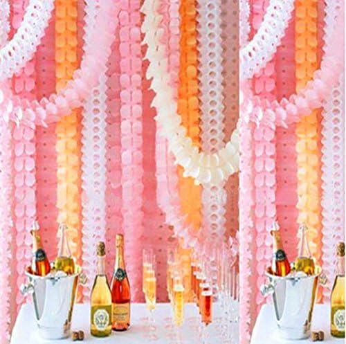 Mexlor Hanging Garland Four-Leaf Tissue Paper Flower Garland Reusable Party Streamers for Party Wedding Decorations, 11.81 Feet/3.6M Each, Pack of 6 (Pink-White-Orange)
