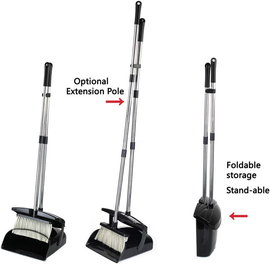 Broom and Dustpan Set with Lid Outdoor Or Indoor Dust Pan 3 Foot Long Stainless Cleans Broom Combo Upright Steel Handle Kids Lobby Pet Dog Hair Wood Floor Room Office Sweeping Kitchen House: Kitchen & Dining