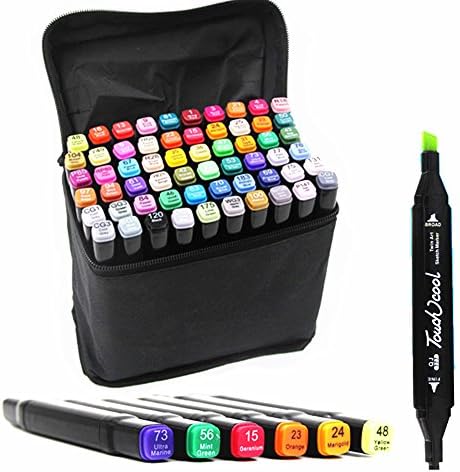 EIALA 40 Colors Dual Tips Art Sketch Twin Marker Pens Highlighters with Carrying Case for Painting Coloring Highlighting and Underlining (BLACK)