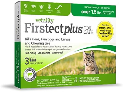 Vetality Firstect Plus for Cats Over 1.5 lbs. 3 doses, Waterproof flea and tick Control