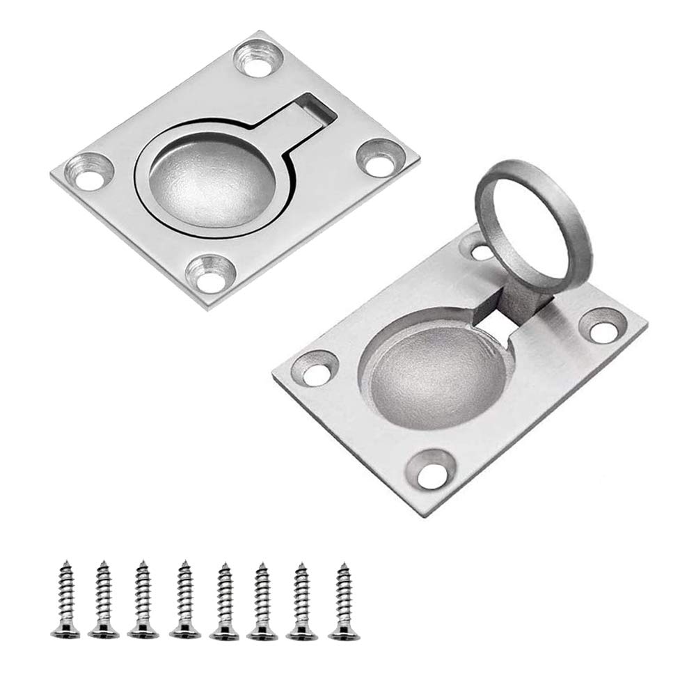 Flush Ring Pull Handle SUNSHINETEK Hidden Handle Stainless Steel Marine Handle Boat Recessed Hatch Recessed Lift Pull Handle with 8 Screws (2 Pack, 49 x 39mm)