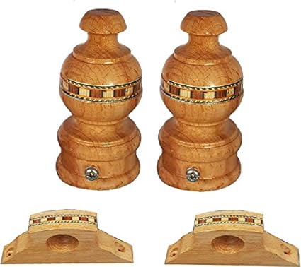 Artisans Craft - Curtain Bracket Wooden 2 Pcs Curtain Rod Ends Finials Caps with 2 Pcs Wall Support