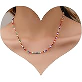 CLOORDE Colorful Beaded Necklace for Women Bohemian Colorful Beads Necklace Trendy Rainbow Natural Stone Choker Summer Beach Hawaiian Jewelry Accessories Gifts for Her