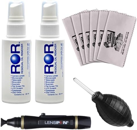 2 ROR Optical Lens Cleaner Spray Bottles + Lenspen + Hurricane Blower + 6 Microfiber Cleaning Cloths for Digital SLR Cameras