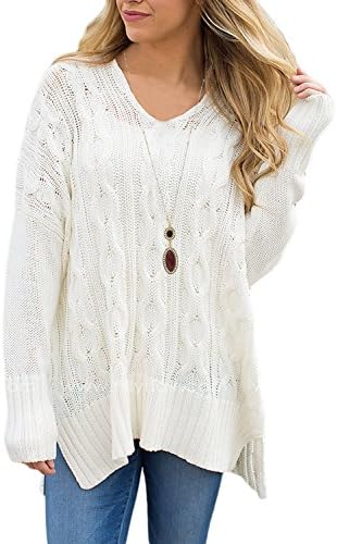 Dokoll Women's Long Sleeve V-neck Oversized Cozy Loose Fit Knit Sweater Pullover Top