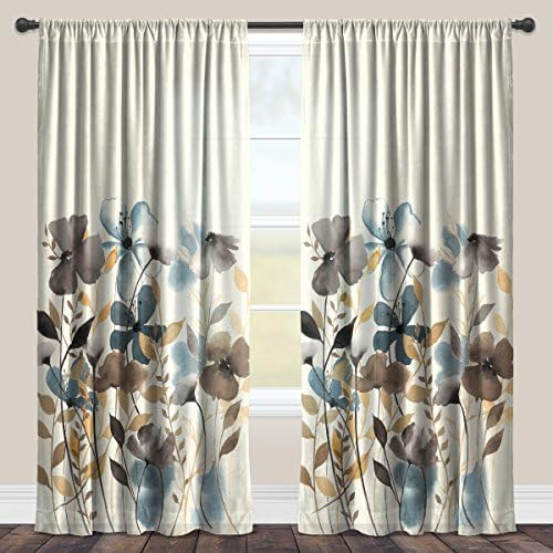 Laural Home Greige Florals Sheer Window Curtain, 84" x 50"