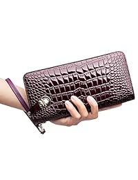 ZOOLER GLOBAL Carteras de embrague de cuero genuino para mujer Monedero organizador de pulsera con tarjeta de gran espacio Sostenga el bolsillo con cremallera Rojo