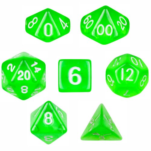 7 Die Polyhedral Dice Set - Translucent Green with Velvet Pouch By Wiz Dice