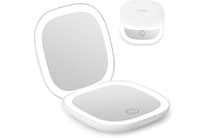 Flymiro Compact Mirror, Rechargeable Travel Makeup Mirror with Lights,1x/5x Magnification,3 Color Lighting,Dimmable 2-Sided LED Lighted Mirror,Pocket Mirror for Handbag,Purse,USB Charging