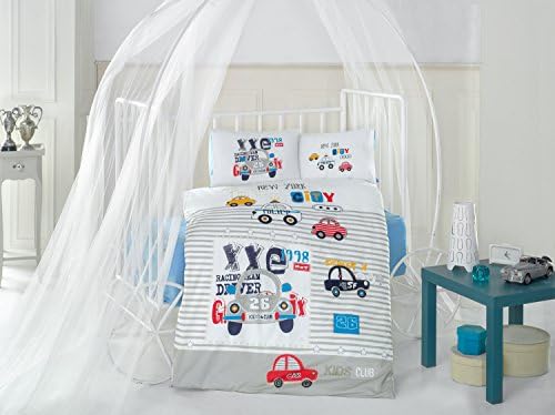City Car Red Baby Cot Bed Duvet Cover Set, 100% Cotton Soft and Healthy 4-Pieces Bedding Set