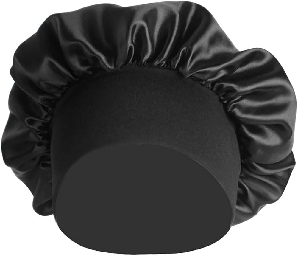 IBLUELOVER Ladies Wide Band Satin Silk Sleep Cap Women Soft Bonnet Cap Long Hair Care Headwrap Fashion Comfortable Hair Loss Night Sleep Hat Chemo Beauty Cap Hair Accessories Printing&Solid Black
