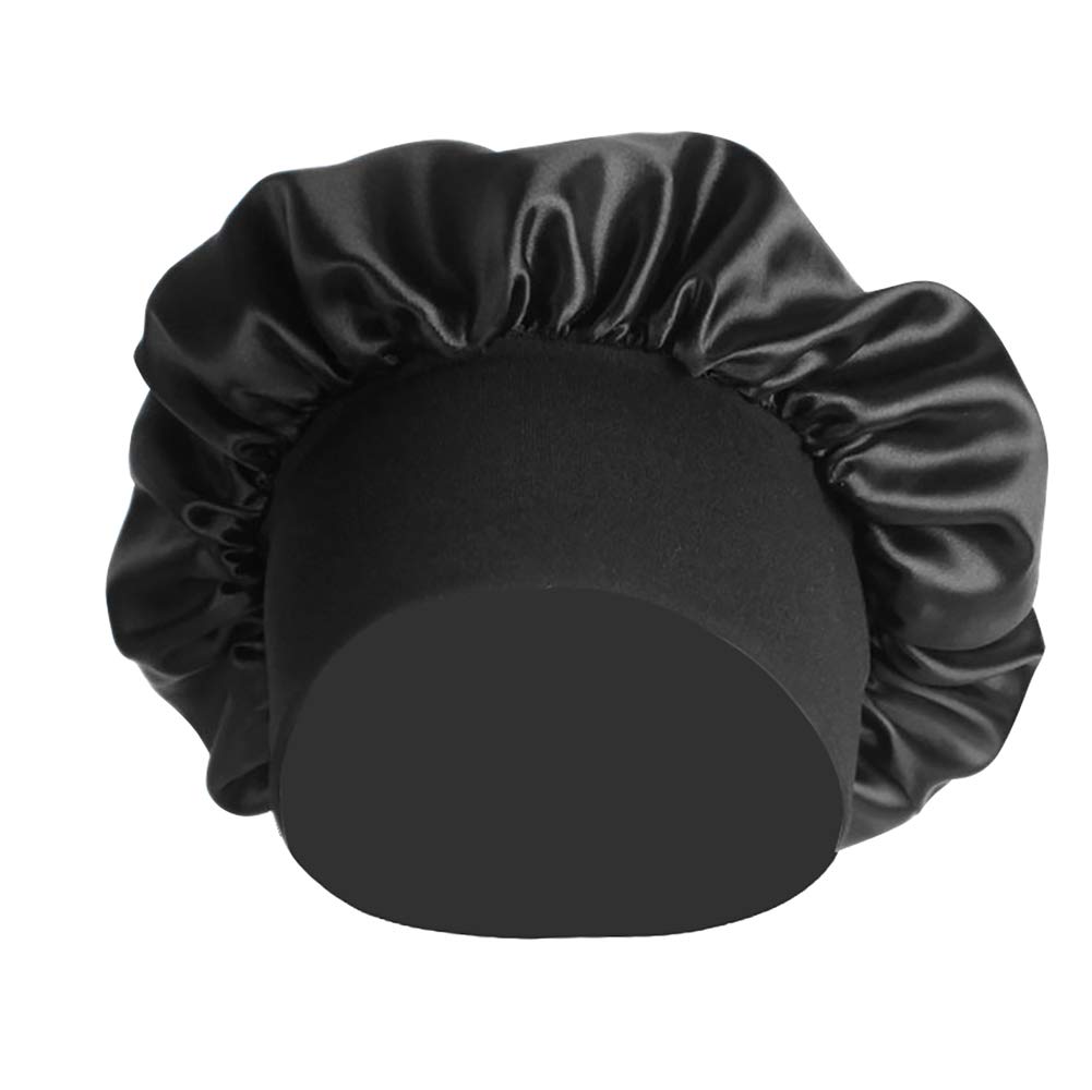 IBLUELOVER Ladies Wide Band Satin Silk Sleep Cap Women Soft Bonnet Cap Long Hair Care Headwrap Fashion Comfortable Hair Loss Night Sleep Hat Chemo Beauty Cap Hair Accessories Printing&Solid Black