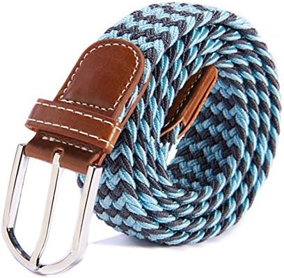 RevoLity Mens Multicolor Elastic Fabric Woven Braided Stretch Webbed Belt with PU Leather Buckle Length 105cm Colour (Sky nature)