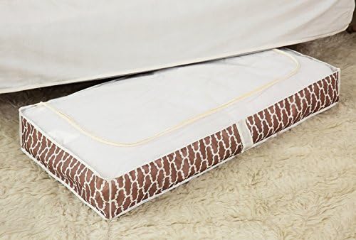 Khandro Zippered Underbed Storage Bag Clothes Blanket Organizer with Clear Window, 6 Inches High