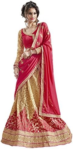 Aksaa Fashion Women's Indian Cream Embroidered Net Festival Lehenga Choli
