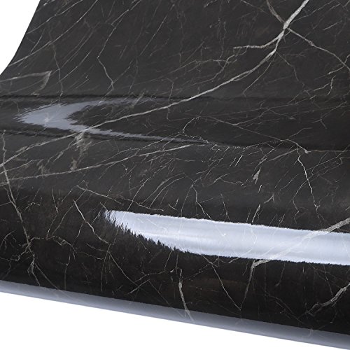 Wallstickery Marble Paper Dynasty Black Gloss Granite Natural Stone Pattern Peel Stick Contact on Counter Top Kitchen Cabinets Locker 6.56 ft X 1.47 ft (Dynasty Black)