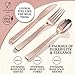 150pcs Rose Gold Plastic Cutlery | Rose Gold Plastic Silverware Livens Up Birthdays, Weddings & Bachelorette| Rose Gold Forks, Knives & Spoons| FDA Approved & BPA Free| Rose Gold Utensils, Cutlery set