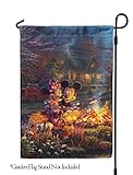 Flagology.com, Disney, Thomas Kinkade, Mickey Mouse & Minnie Mouse,Mickey and Minnie Sweetheart Campfire - Garden Flag - 12.5