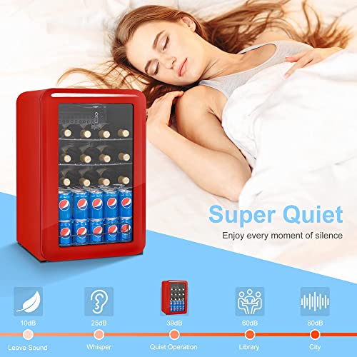 Retro Wine Cooler Refrigerator Red Mini Fridge Wine Cellar with Glass