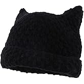 Women Striped Beanie Hat with Little Devil Horn Winter Warm Cap Cute Cat Ears Knitted Hat Fall